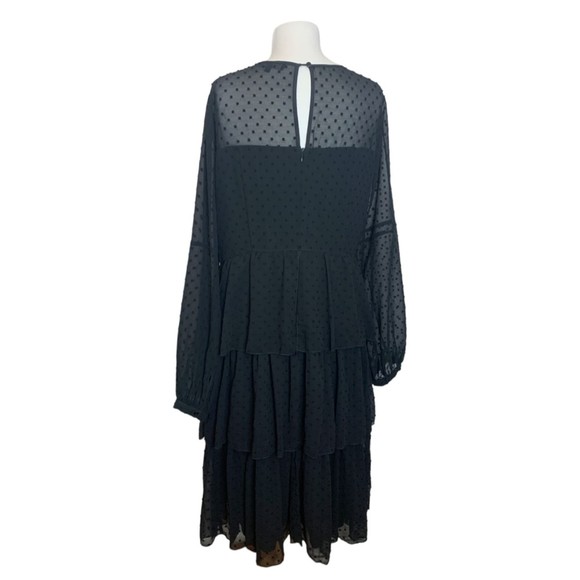 Eloquii Studio Tiered Ruffle Dress Black Swiss Dot Size 16 Plus Long Sleeve - Picture 4 of 12